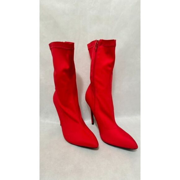 Boohoo Ankle Sock Top Slip-On Stiletto Nylon Bootie Sz 7M - Picture 3 of 5